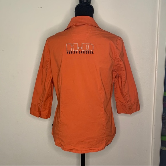 Harley Davidson Orange Button Down SIZE L - Picture 5 of 8
